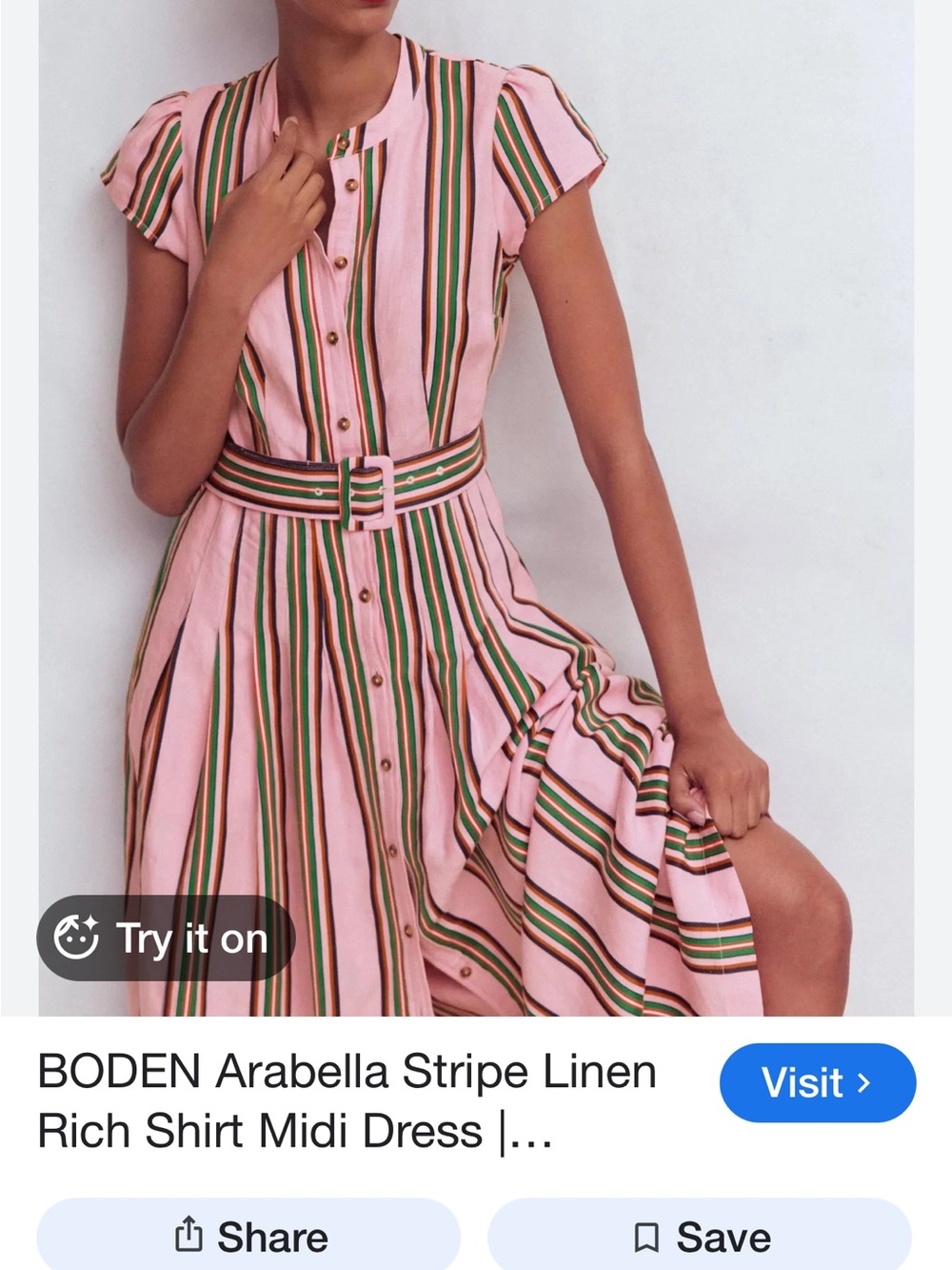 Boden Pink Striped Button-Front Maxi Dress with Belt - Picture 3 of 5